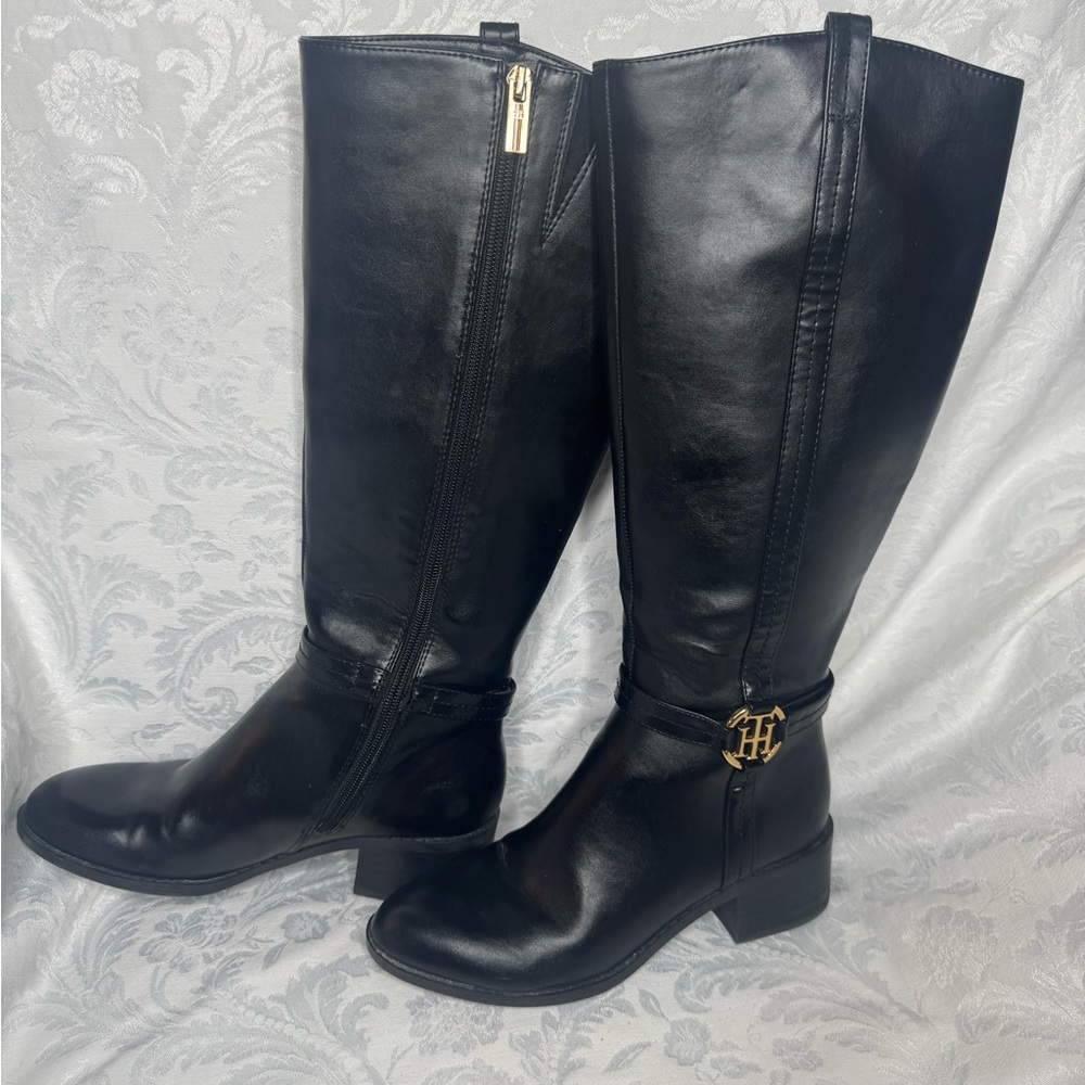 Tommy Hilfiger Black Knee-High Leather Boots